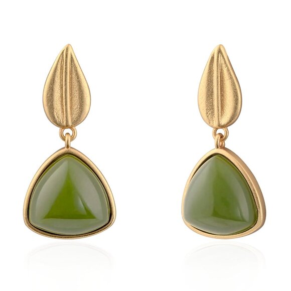 Jewelry - Women's Trendy Sterling Green Natural Jade Elegant Charm Leaf Stud Earring